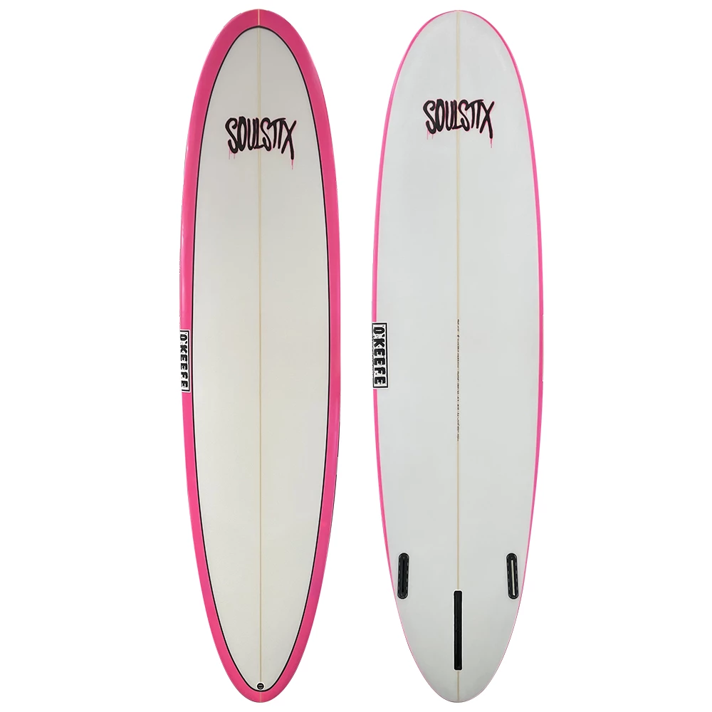 7'4" O'Keefe "Wavehog" New Midlength Funboard Surfboard - Pink Rails 3 7'4" O'Keefe "Wavehog" New Midlength Funboard Surfboard - Pink Rails