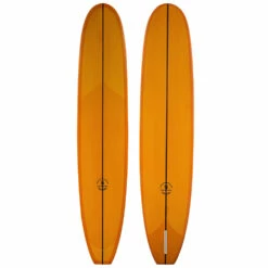 9'6" While Were Young New Longboard Singlefin Surfboard (Orange Resin Tint)