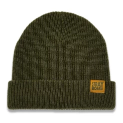 Stray Boards Cardigan Knit Beanie Hat - Olive/Green